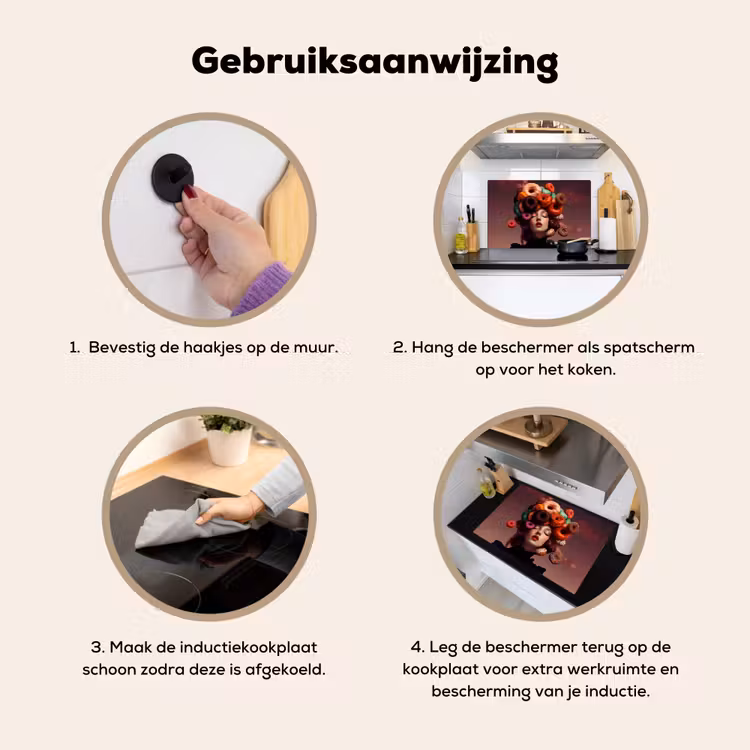 Vrouw - Donuts - Kleurrijk Inductie beschemer met haakjes klein -ky-gebruik-nl