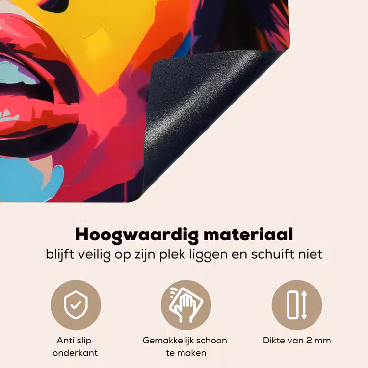 Vrouw - Gezicht - Kleurrijk Inductie beschemer met haakjes klein -ky-onderkant-nl