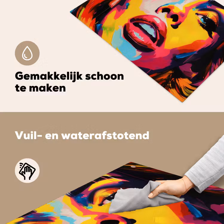 Vrouw - Gezicht - Kleurrijk Inductie beschemer met haakjes klein -ky-schoon-nl