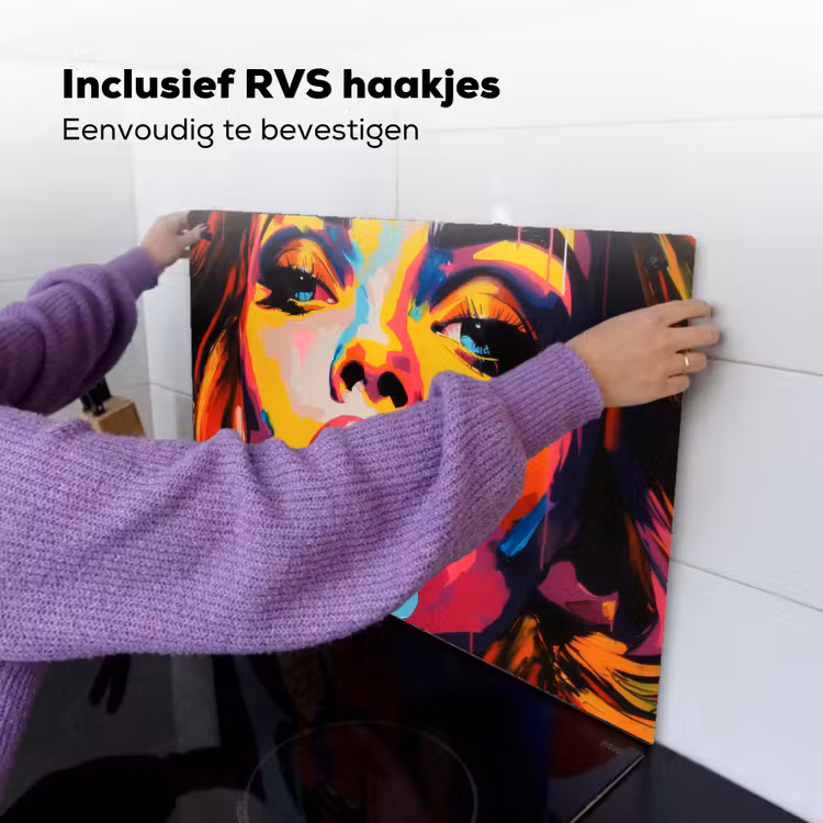 Vrouw - Gezicht - Kleurrijk Inductie beschemer met haakjes klein -ky-ophangen-nl