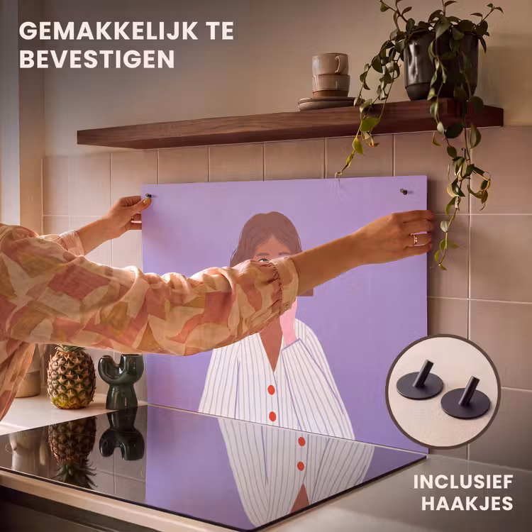 Vrouw - Gezicht - Mensen - Abstract - Kleurrijk Inductie beschemer met haakjes klein -ky-ophangen-nl