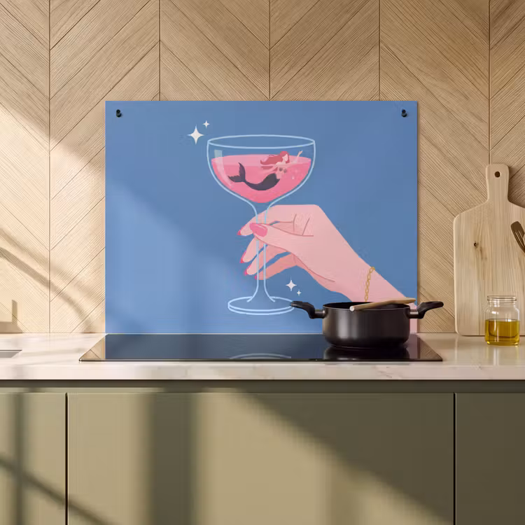 Vrouw - Glas - Abstract - Roze - Blauw Inductie beschemer met haakjes klein -sfeer2