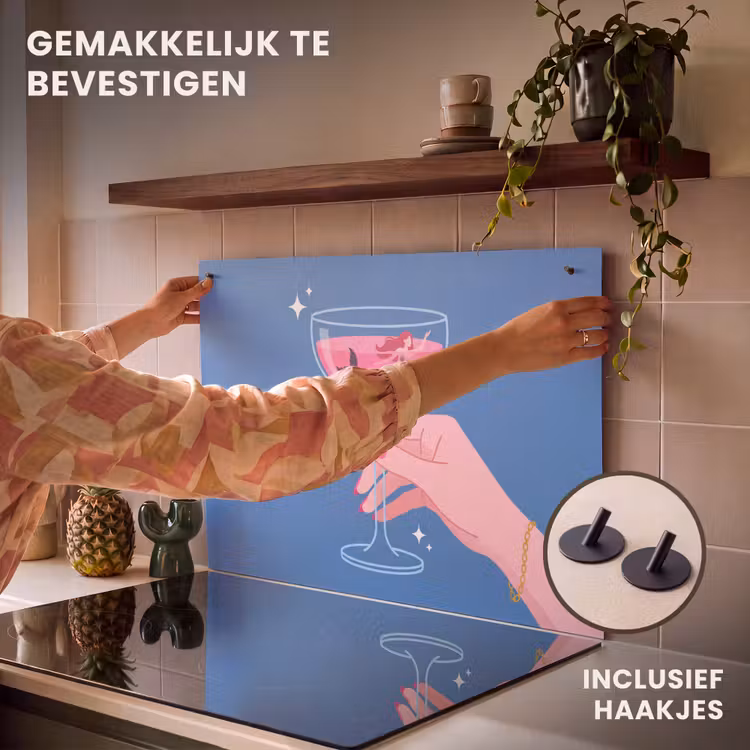 Vrouw - Glas - Abstract - Roze - Blauw Inductie beschemer met haakjes klein -ky-ophangen-nl