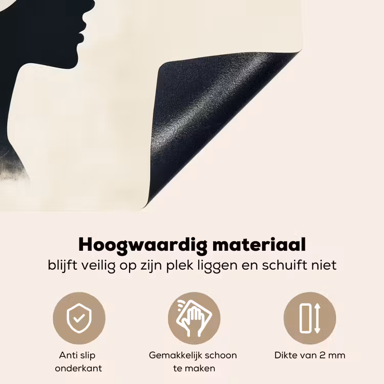 Vrouw - Golven - Zwart Inductie beschemer met haakjes klein -ky-onderkant-nl