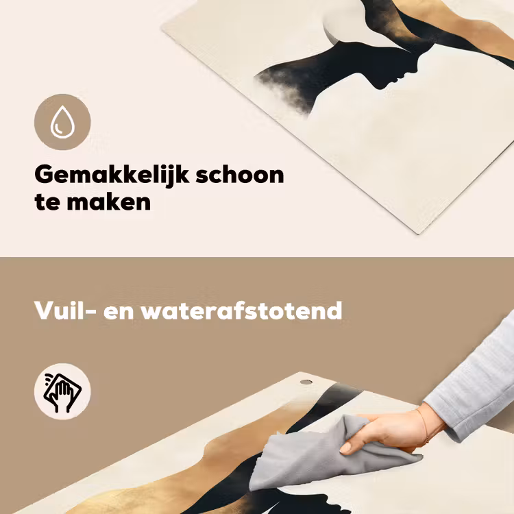 Vrouw - Golven - Zwart Inductie beschemer met haakjes klein -ky-schoon-nl
