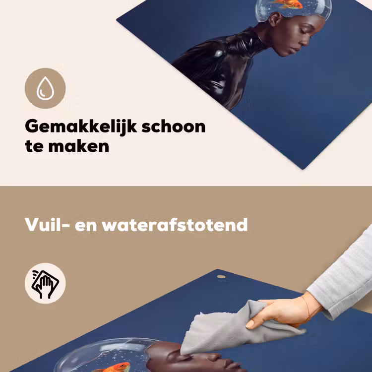 Vrouw - Goudvis - Hoofd - Abstract - Blauw Inductie beschemer met haakjes klein -ky-schoon-nl
