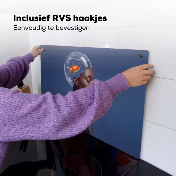 Vrouw - Goudvis - Hoofd - Abstract - Blauw Inductie beschemer met haakjes klein -ky-ophangen-nl