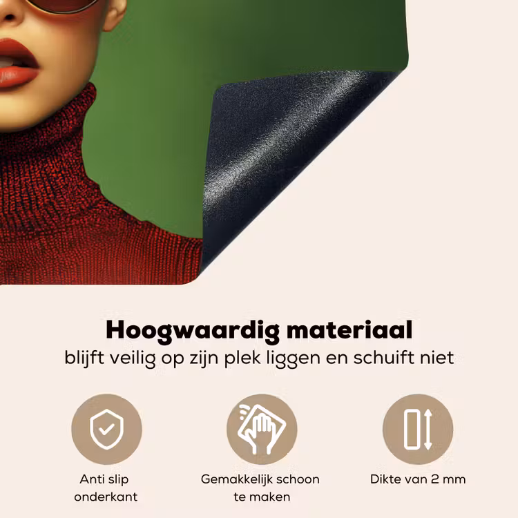 Vrouw - Groen - Bril - Aesthetic - Modern Inductie beschemer met haakjes klein -ky-onderkant-nl