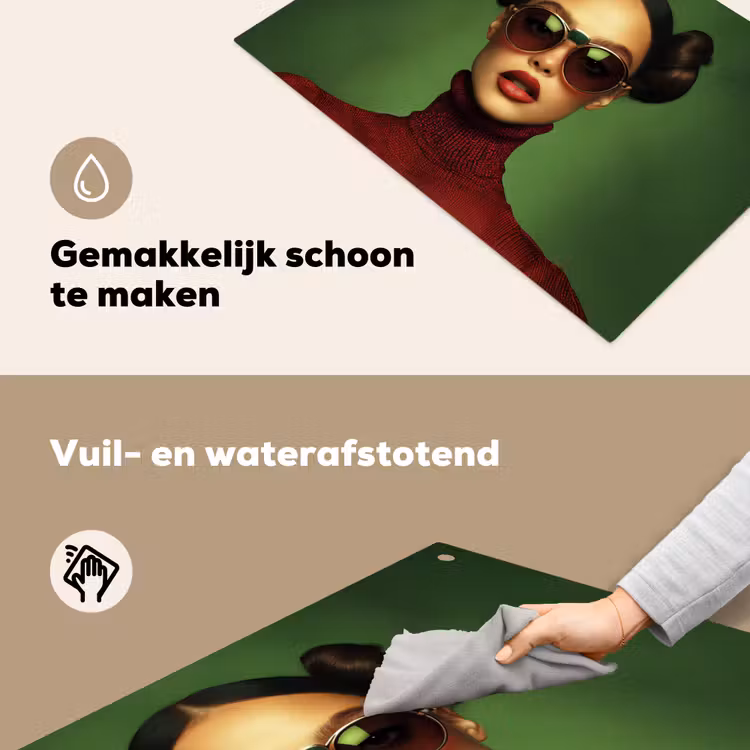 Vrouw - Groen - Bril - Aesthetic - Modern Inductie beschemer met haakjes klein -ky-schoon-nl