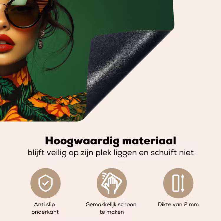 Vrouw - Groen - Modern - Bril - Abstract Inductie beschemer met haakjes klein -ky-onderkant-nl