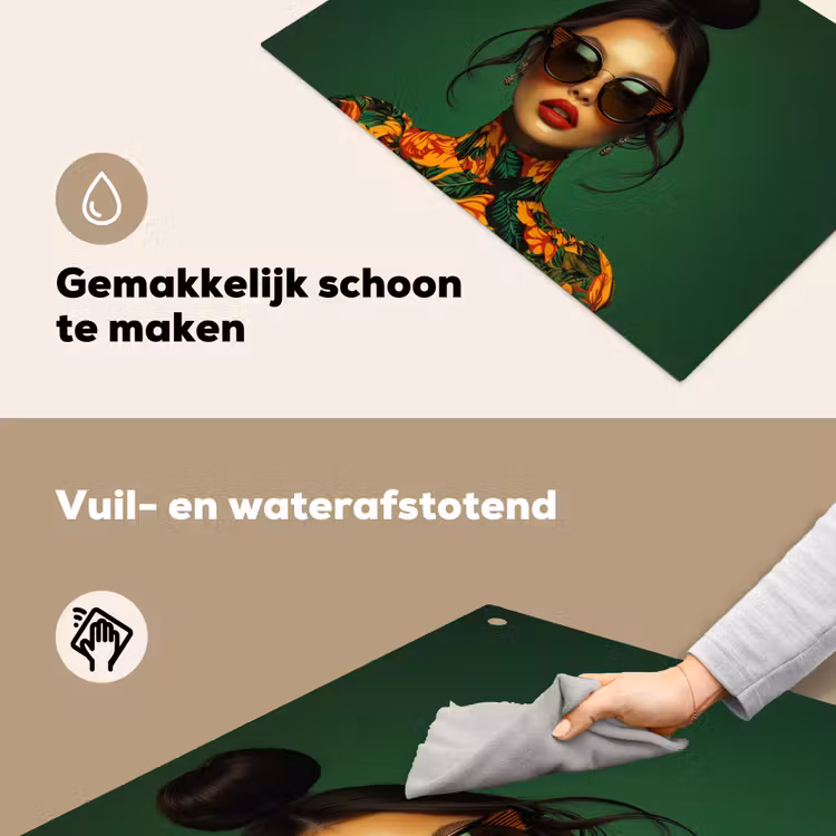 Vrouw - Groen - Modern - Bril - Abstract Inductie beschemer met haakjes klein -ky-schoon-nl