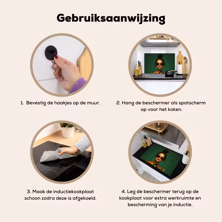 Vrouw - Groen - Modern - Bril - Abstract Inductie beschemer met haakjes klein -ky-gebruik-nl