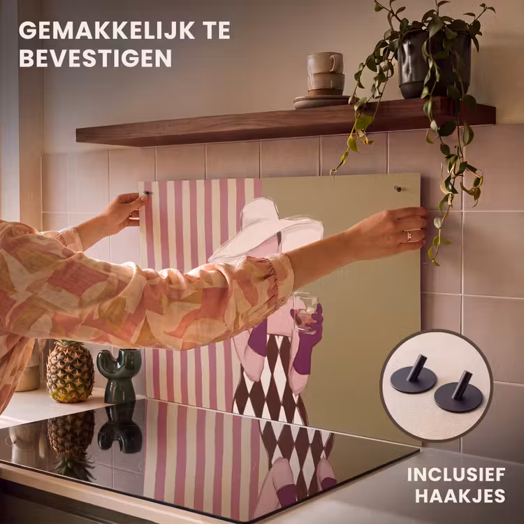 Vrouw - Hoed - Mode - Abstract - Kleurrijk Inductie beschemer met haakjes klein -ky-ophangen-nl