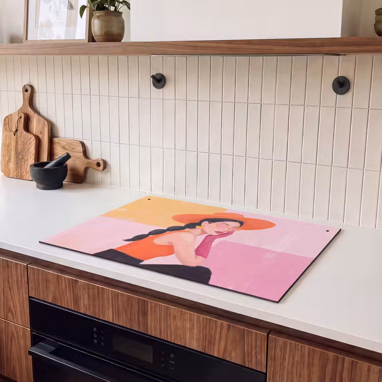 Vrouw - Hoed - Mode - Modern - Oranje Inductie beschemer met haakjes klein -sfeer1
