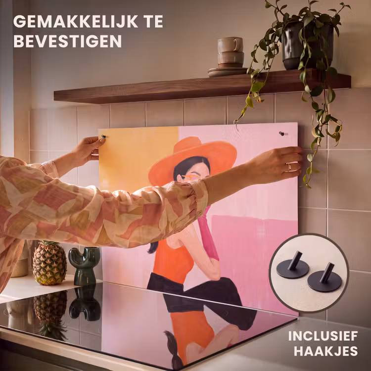 Vrouw - Hoed - Mode - Modern - Oranje Inductie beschemer met haakjes klein -ky-ophangen-nl