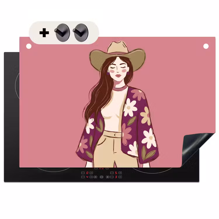 Vrouw - Hoed - Portret - Illustratie - Roze Inductie beschemer met haakjes klein -3d