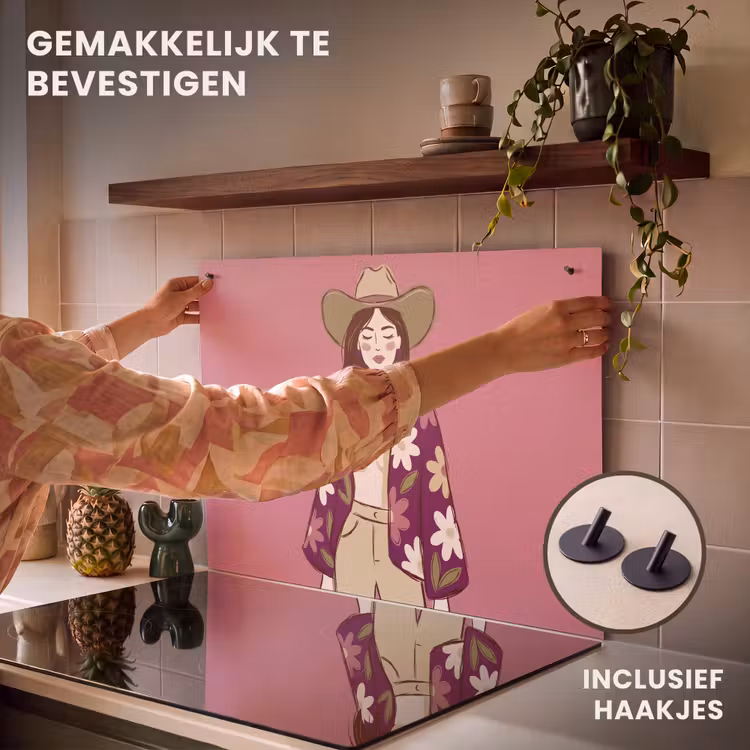Vrouw - Hoed - Portret - Illustratie - Roze Inductie beschemer met haakjes klein -ky-ophangen-nl