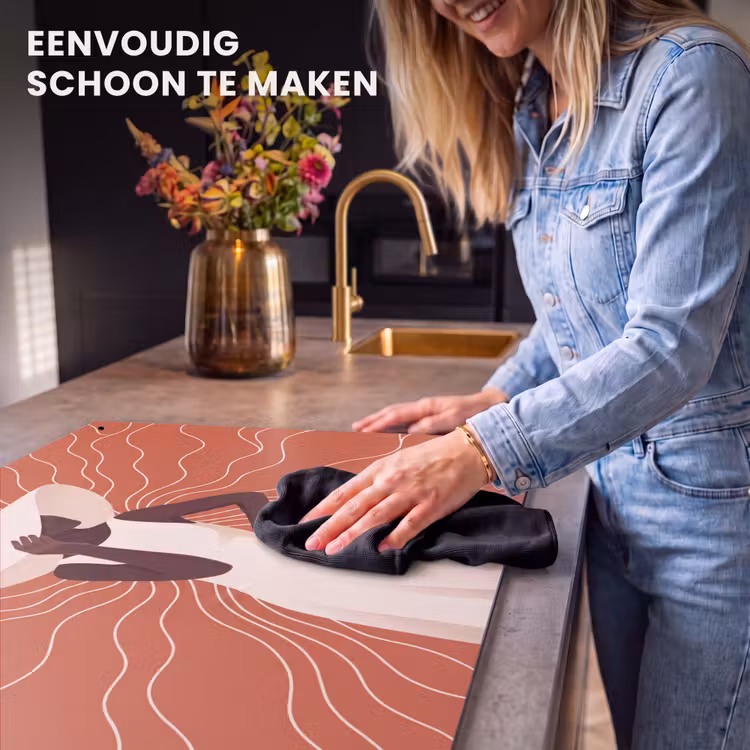 Vrouw - Hoed - Portret - Modern - Beige Inductie beschemer met haakjes klein -ky-schoon-nl