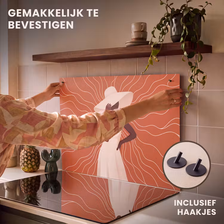 Vrouw - Hoed - Portret - Modern - Beige Inductie beschemer met haakjes klein -ky-ophangen-nl
