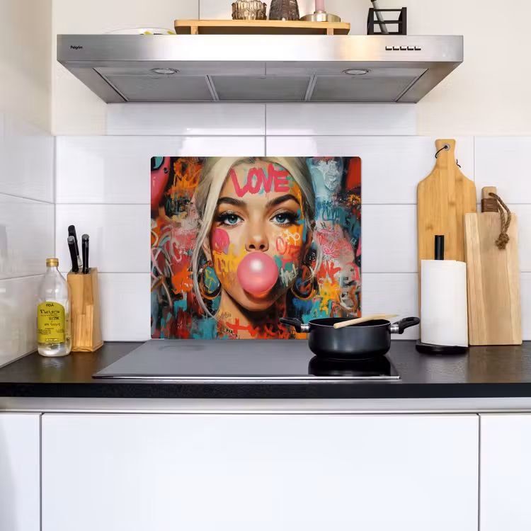 Vrouw - Kauwgom - Graffiti - Love Inductie beschemer met haakjes middel -sfeer2