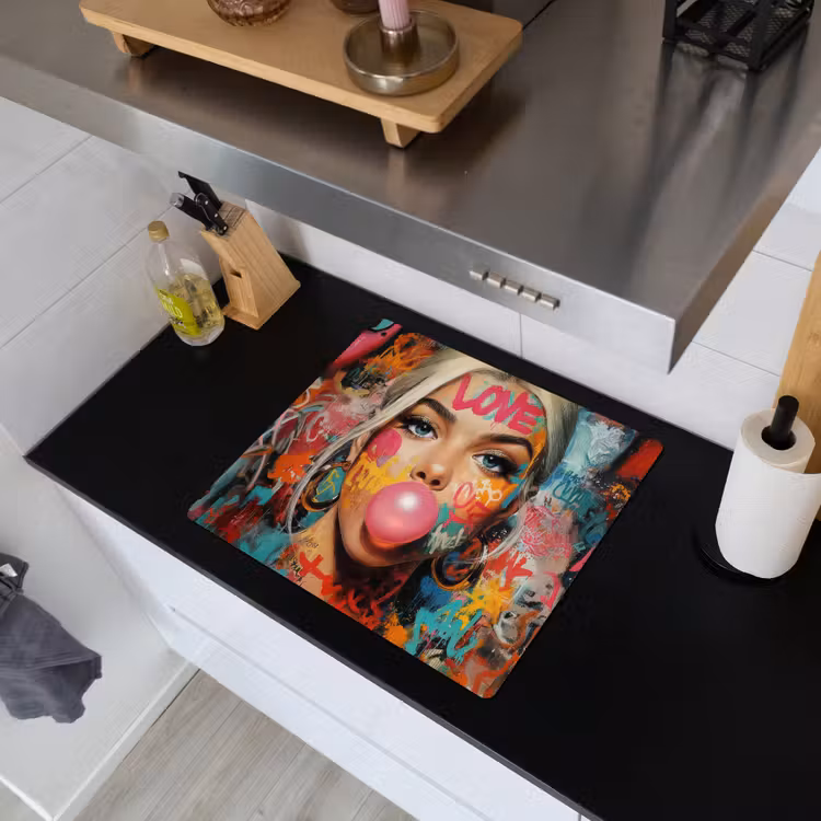 Vrouw - Kauwgom - Graffiti - Love Inductie beschemer met haakjes middel -sfeer1