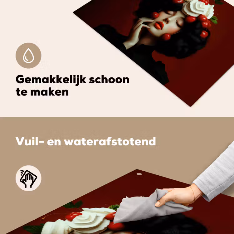 Vrouw - Kersen - Slagroom Inductie beschemer met haakjes klein -ky-schoon-nl