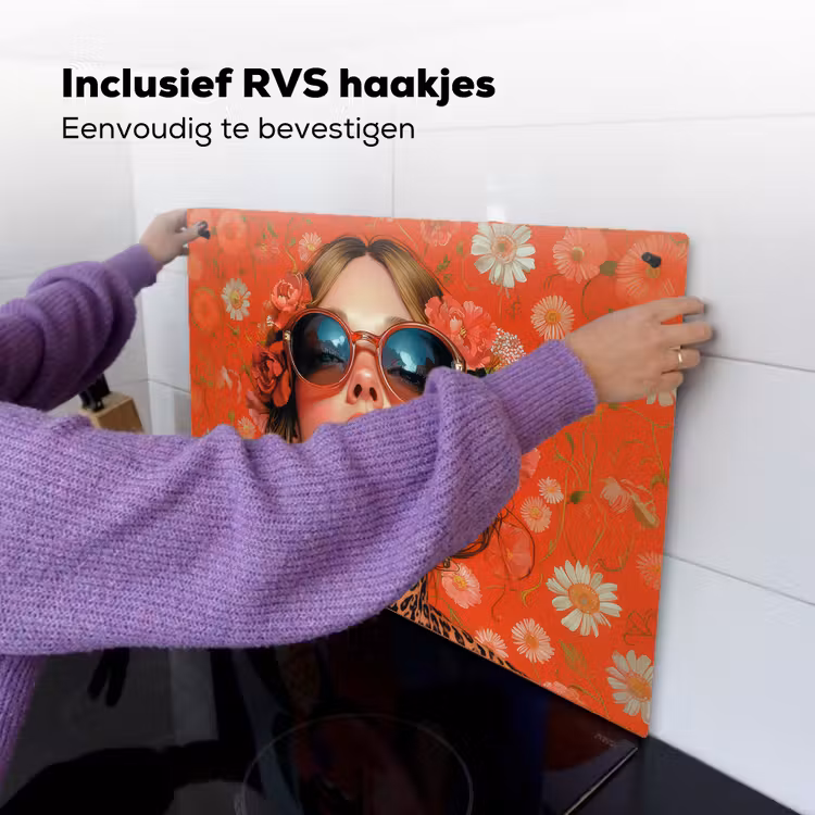 Vrouw - Kleurrijk - Dierenprint - Bloemen Inductie beschemer met haakjes klein -ky-ophangen-nl