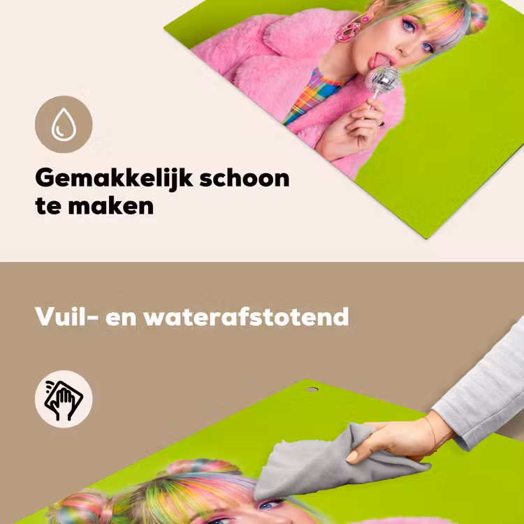 Vrouw - Kleurrijk haar - Pop art - Modern - Levendig Inductie beschemer met haakjes klein -ky-schoon-nl