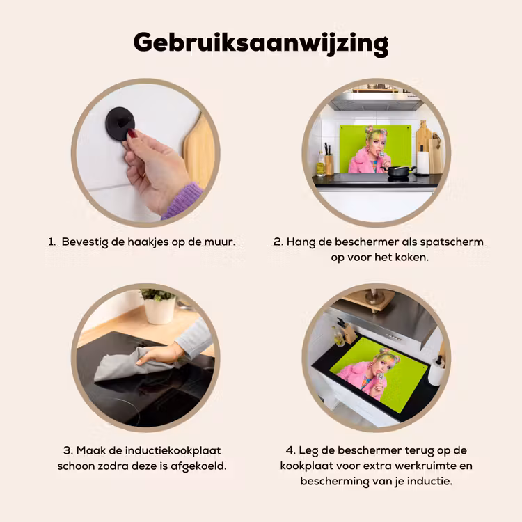Vrouw - Kleurrijk haar - Pop art - Modern - Levendig Inductie beschemer met haakjes klein -ky-gebruik-nl
