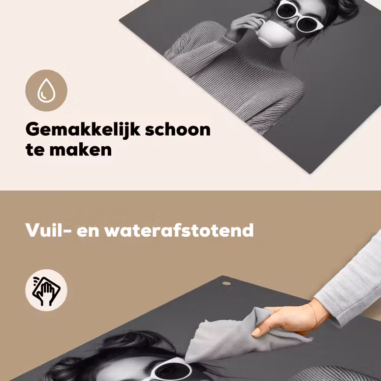Vrouw - Koffie - Zwart - Wit Inductie beschemer met haakjes klein -ky-schoon-nl