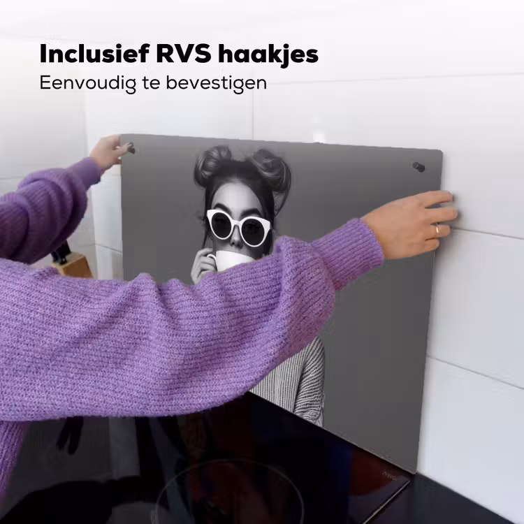 Vrouw - Koffie - Zwart - Wit Inductie beschemer met haakjes klein -ky-ophangen-nl