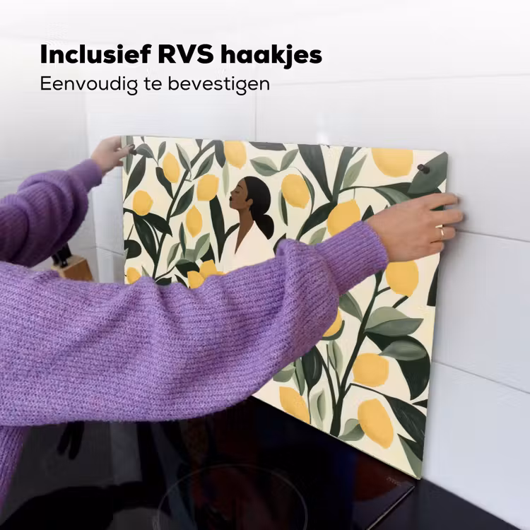 Vrouw - Mand - Citroenen - Bladeren Inductie beschemer met haakjes klein -ky-ophangen-nl