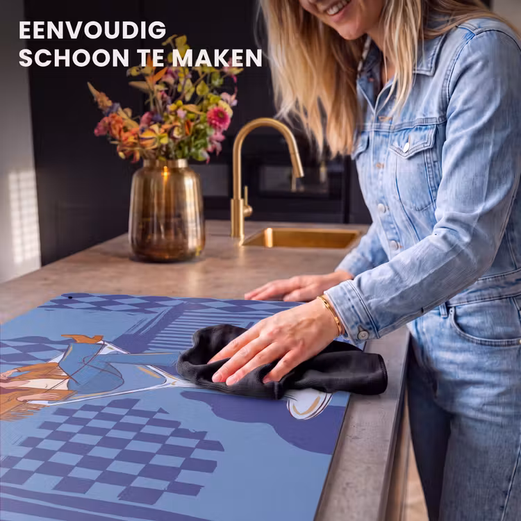 Vrouw - Martini glas - Abstract - Blauw - Kunst Inductie beschemer met haakjes klein -ky-schoon-nl