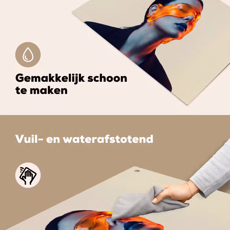 Vrouw - Oranje - Abstract - Modern - Kleurrijk Inductie beschemer met haakjes klein -ky-schoon-nl