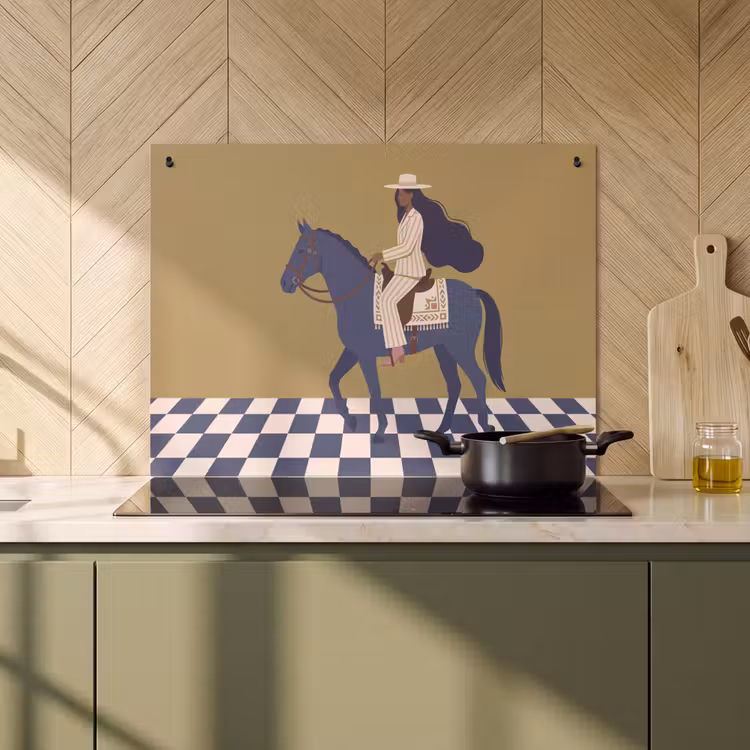 Vrouw - Paard - Rijden - Modern - Abstract Inductie beschemer met haakjes klein -sfeer2