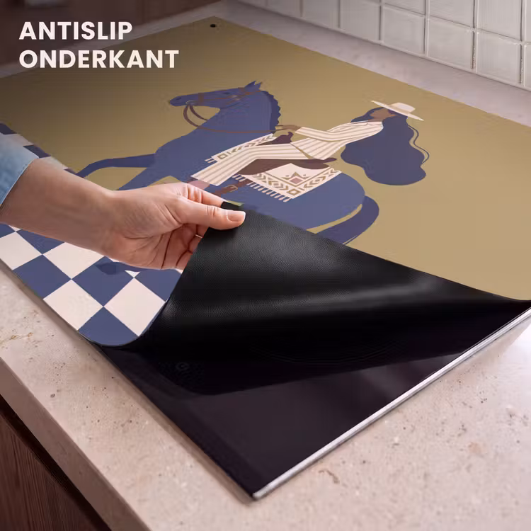 Vrouw - Paard - Rijden - Modern - Abstract Inductie beschemer met haakjes klein -ky-onderkant-nl