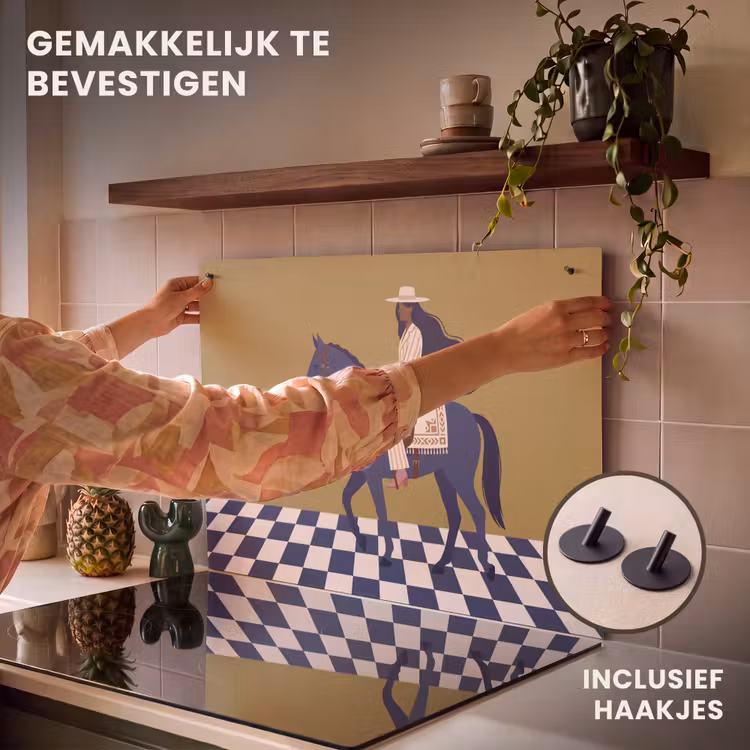 Vrouw - Paard - Rijden - Modern - Abstract Inductie beschemer met haakjes klein -ky-ophangen-nl