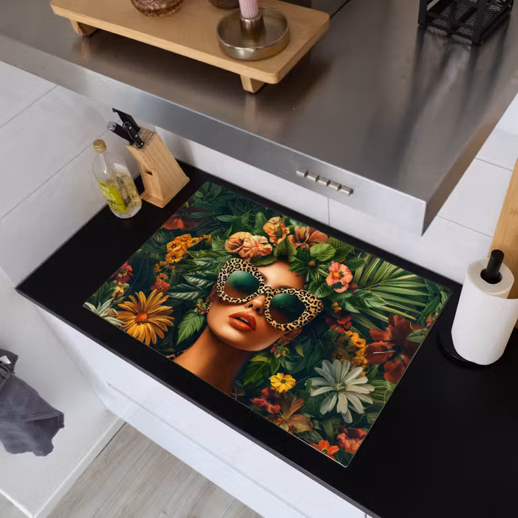 Vrouw - Panterprint - Jungle - Natuur - Luxe Inductie beschemer met haakjes klein -sfeer1