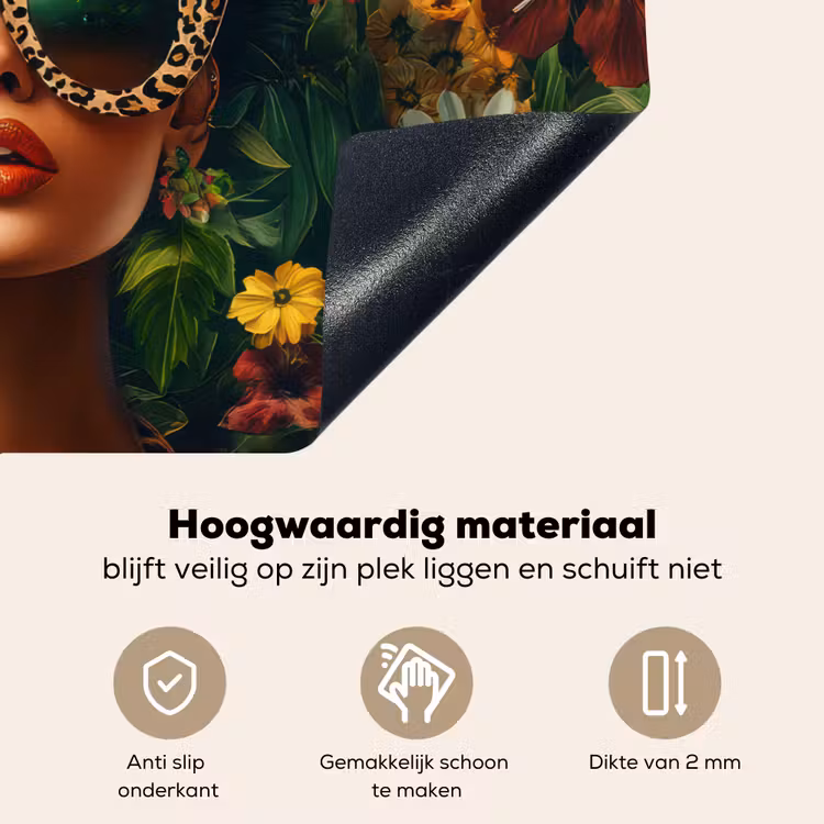 Vrouw - Panterprint - Jungle - Natuur - Luxe Inductie beschemer met haakjes klein -ky-onderkant-nl