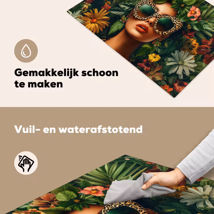 Vrouw - Panterprint - Jungle - Natuur - Luxe Inductie beschemer met haakjes klein -ky-schoon-nl