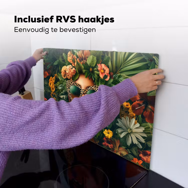 Vrouw - Panterprint - Jungle - Natuur - Luxe Inductie beschemer met haakjes klein -ky-ophangen-nl
