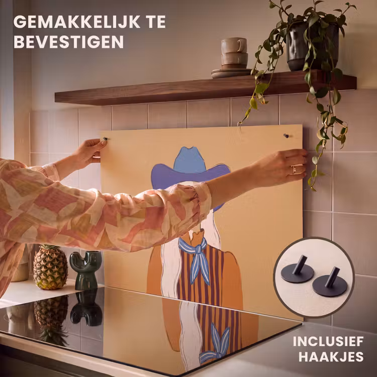 Vrouw - Portret - Abstract - Kleurrijk - Modern Inductie beschemer met haakjes klein -ky-ophangen-nl