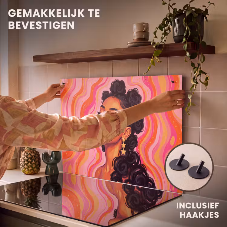 Vrouw - Portret - Abstract - Kleurrijk - Roze Inductie beschemer met haakjes klein -ky-ophangen-nl