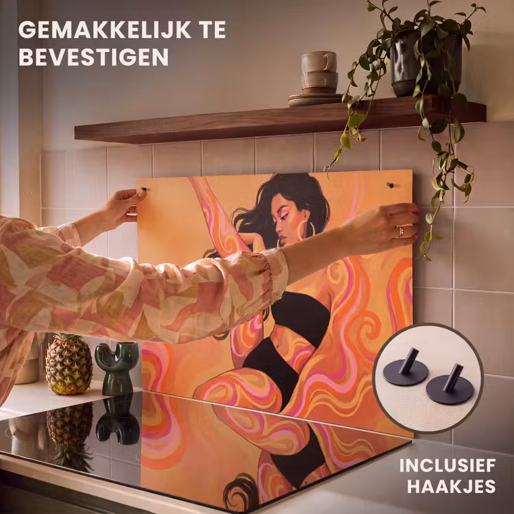 Vrouw - Portret - Abstract - Modern - Kleurrijk Inductie beschemer met haakjes klein -ky-ophangen-nl