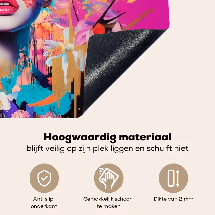 Vrouw - Portret - Abstract - Paars Inductie beschemer met haakjes klein -ky-onderkant-nl