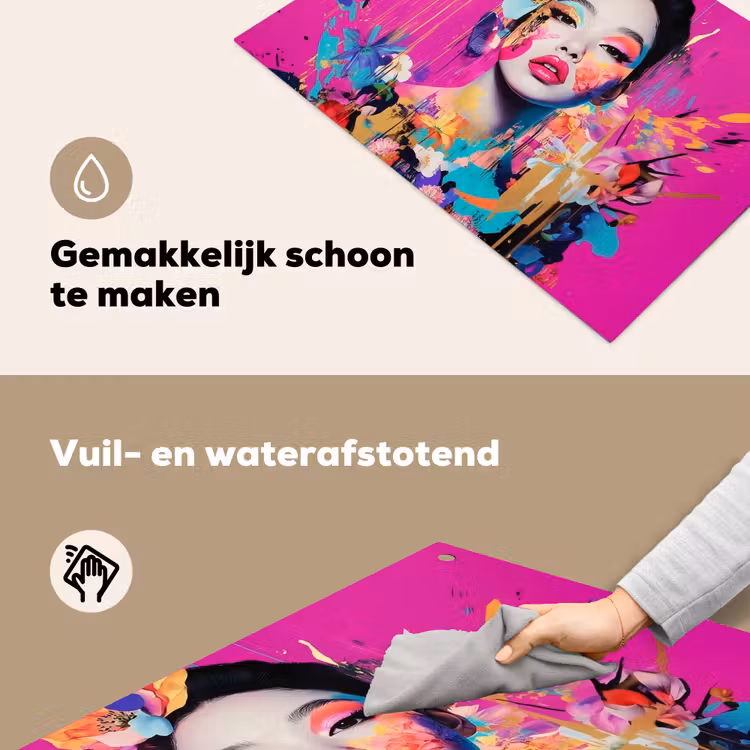 Vrouw - Portret - Abstract - Paars Inductie beschemer met haakjes klein -ky-schoon-nl