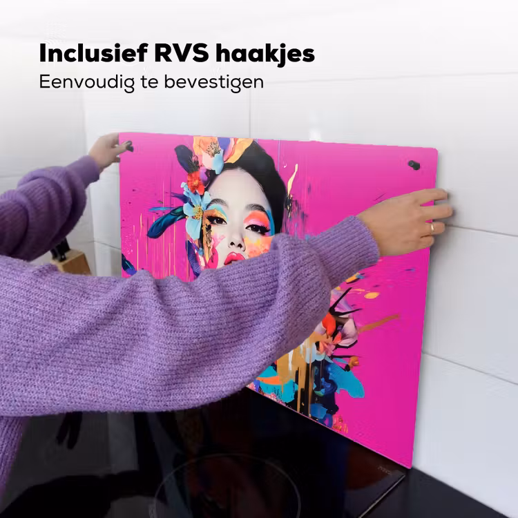 Vrouw - Portret - Abstract - Paars Inductie beschemer met haakjes klein -ky-ophangen-nl
