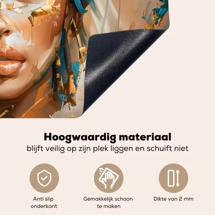 Vrouw - Portret - Goud - Luxe - Blauw Inductie beschemer met haakjes klein -ky-onderkant-nl