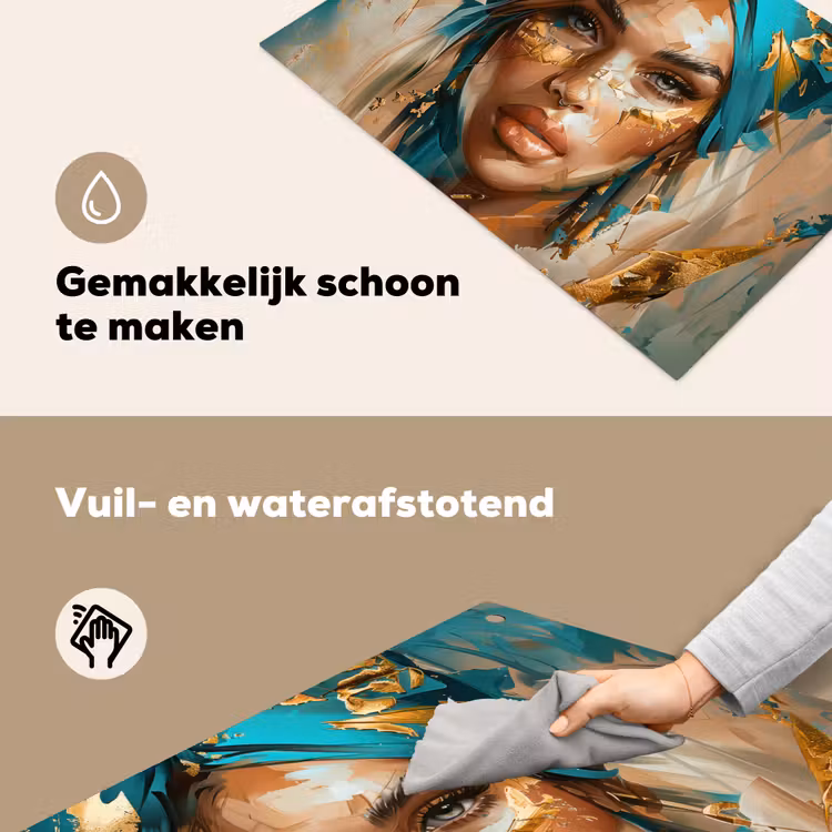 Vrouw - Portret - Goud - Luxe - Blauw Inductie beschemer met haakjes klein -ky-schoon-nl