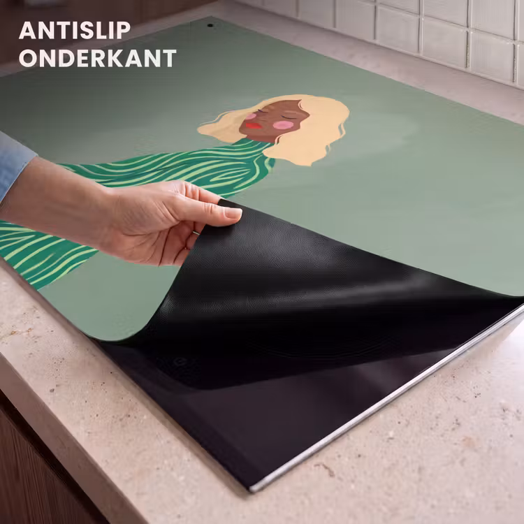 Vrouw - Portret - Illustratie - Modern - Groen Inductie beschemer met haakjes klein -ky-onderkant-nl